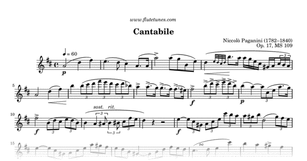 Cantabile (N. Paganini) Free Flute Sheet Music