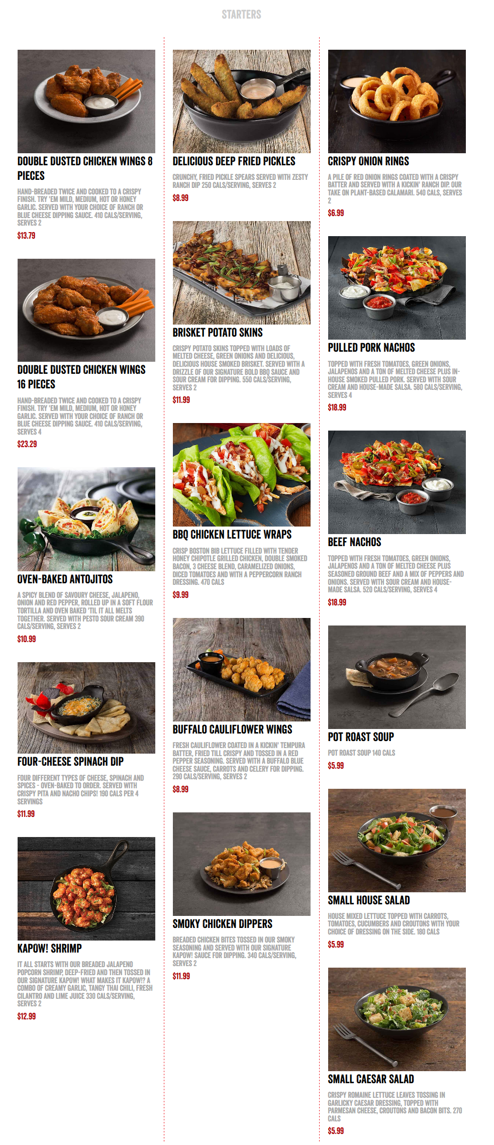 Montana's Menu Prices