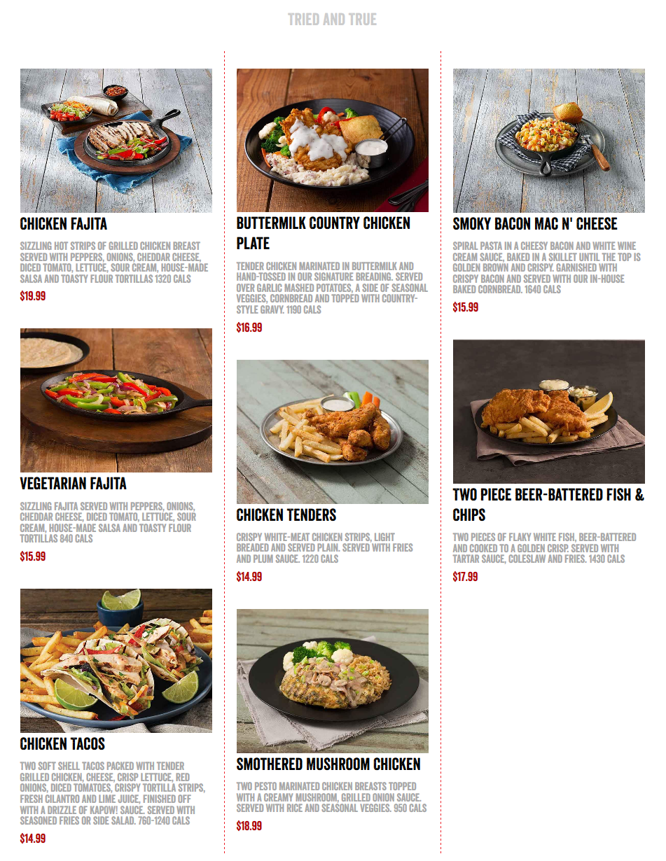 Montana's Menu Prices