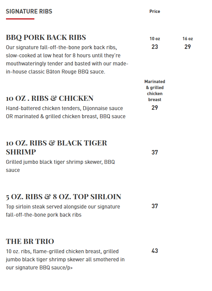 Baton Rouge Menu Prices