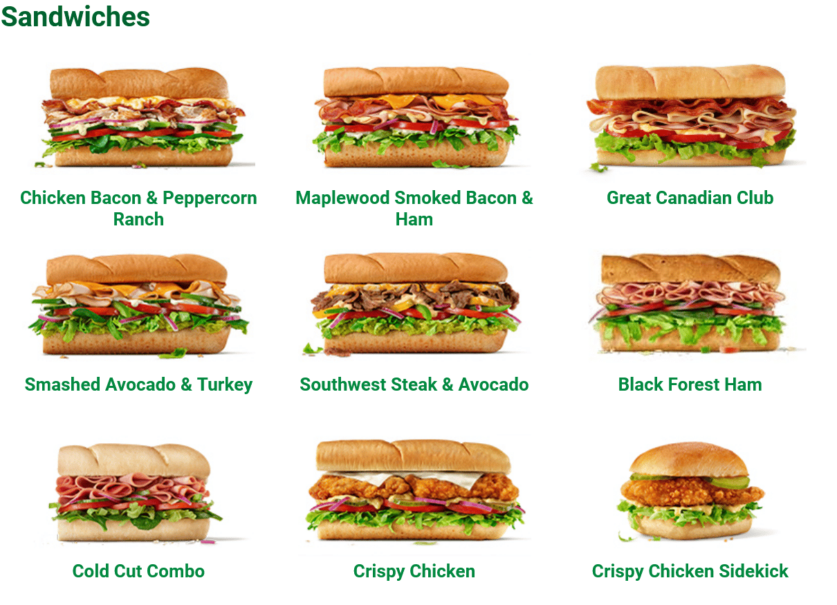 Printable Subway Menu Canada