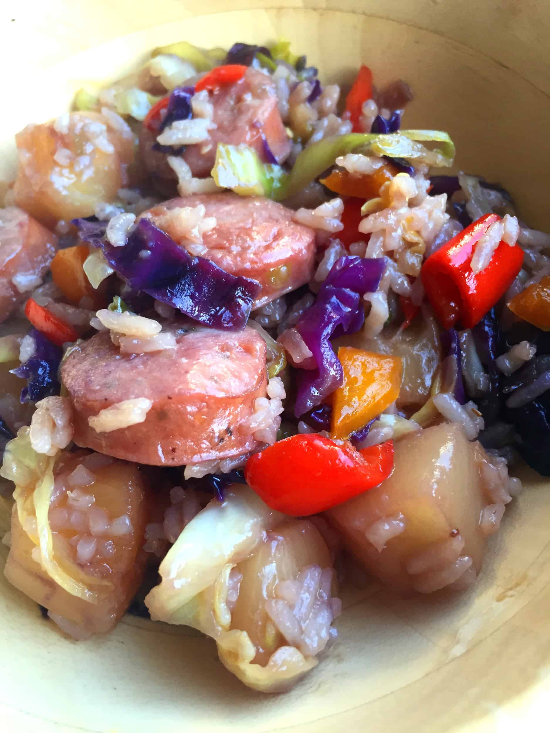 Sausage and cabbage stir fry FlyPeachPie