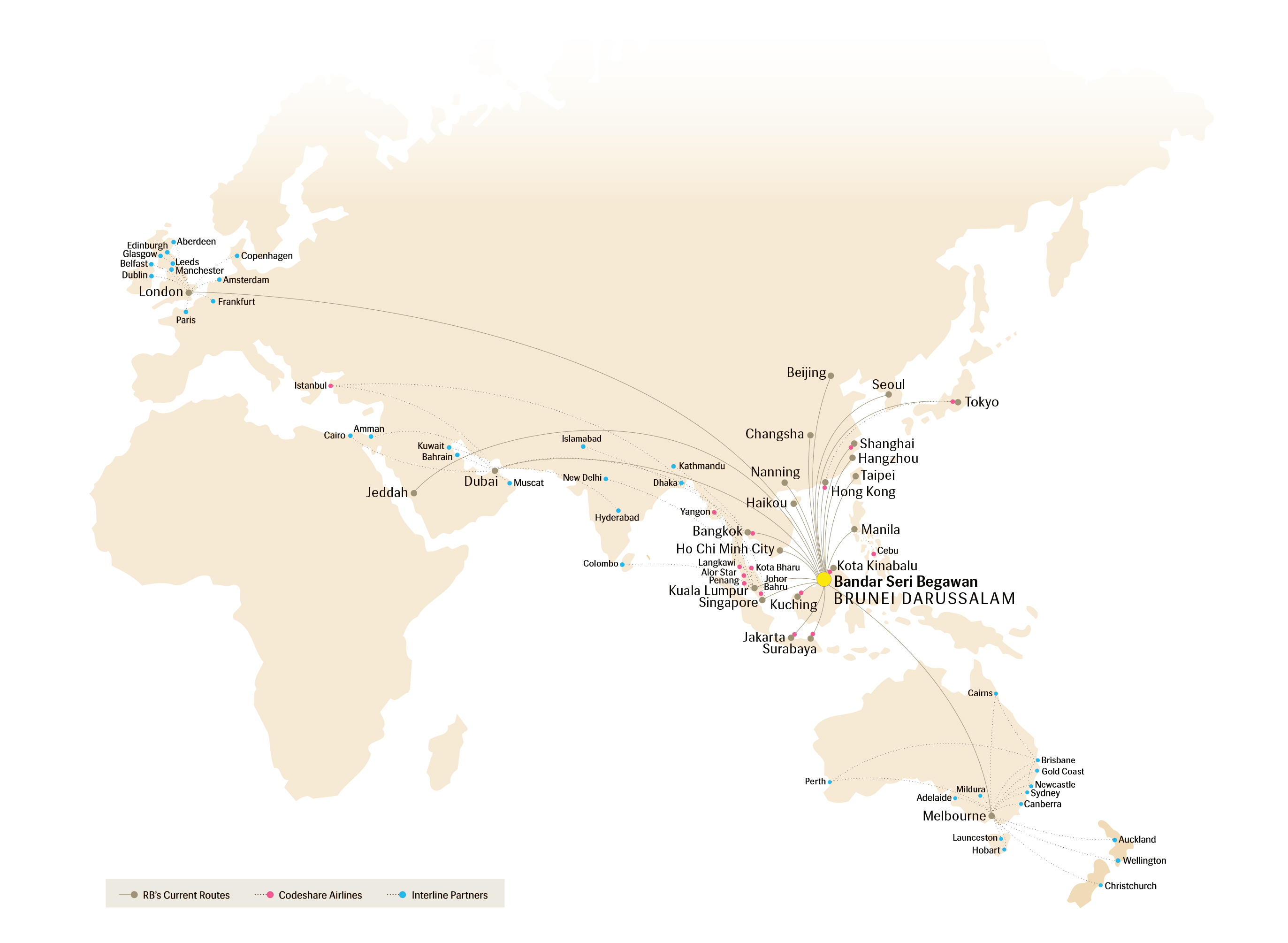 Carriers take different routes when transporting cargo from china to the us. Route Map Royal Brunei Airlines Destinations