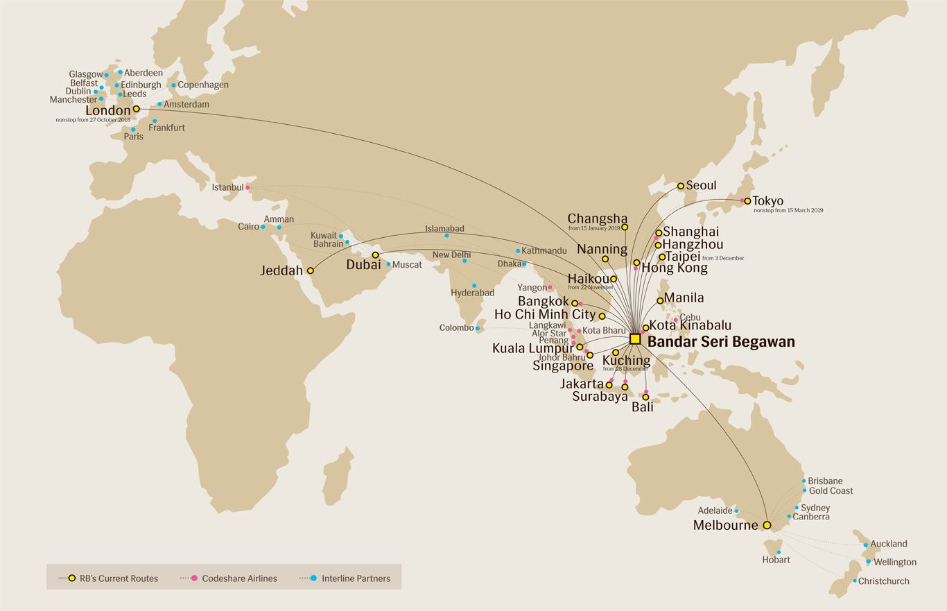 Royal Brunei Route Map Route Map Royal Brunei Airlines Destinations