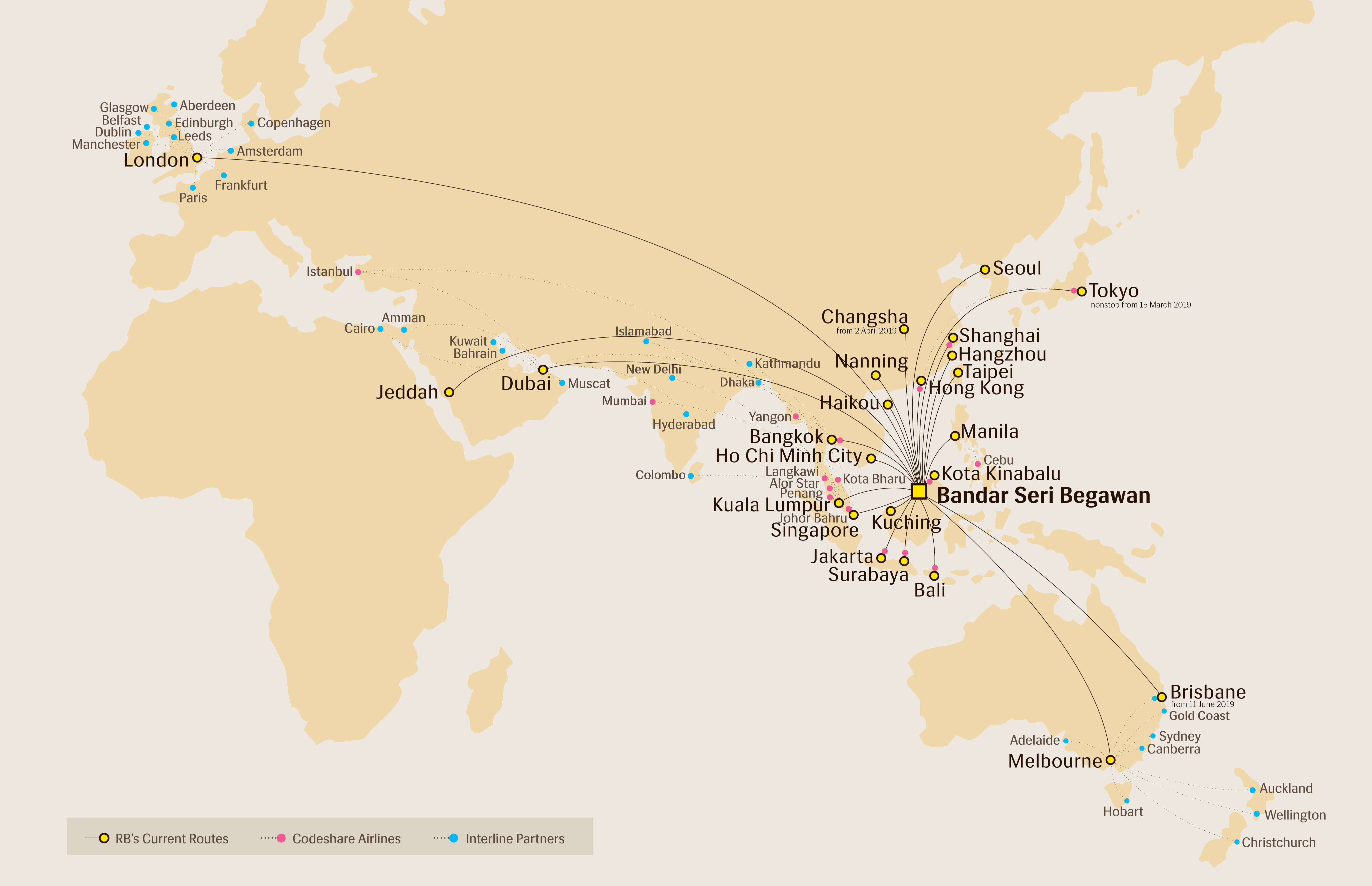 Royal Brunei Route Map Route Map Royal Brunei Airlines Destinations
