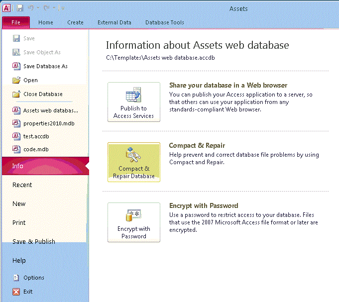 Microsoft Access Database Compact and Repair by Version to Minimize