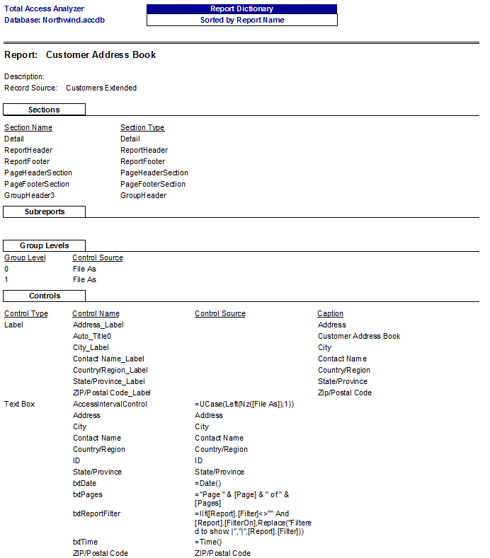 Microsoft Access Report Design Detail from Total Access Analyzer