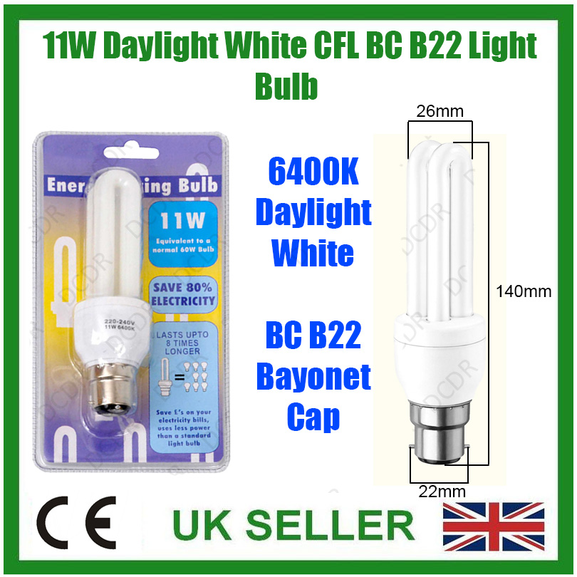 Huis B22 10x 11W Daylight White 6400K Low Energy CFL Stick