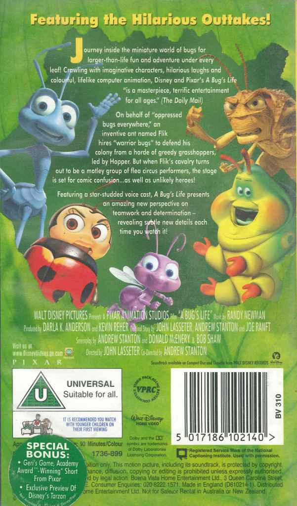 A Bug's Life Kevin Spacey, Julia LouisDreyfus Disney Pixar VHS