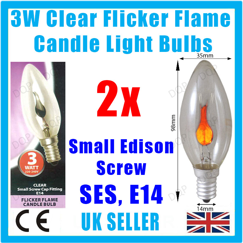 2x 3W Clear Flicker Flame Candle Light bulbs SES E14 Small Screw Decorative Lamp eBay