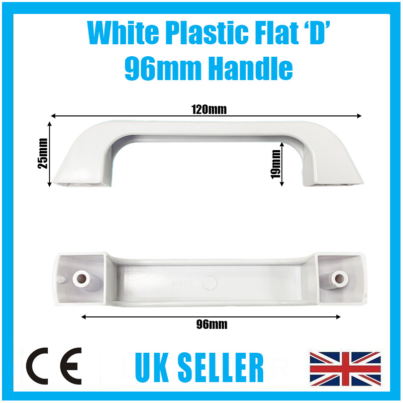 2x 96mm Flat 'D' Shape Pull Handle White Plastic Cupboards,