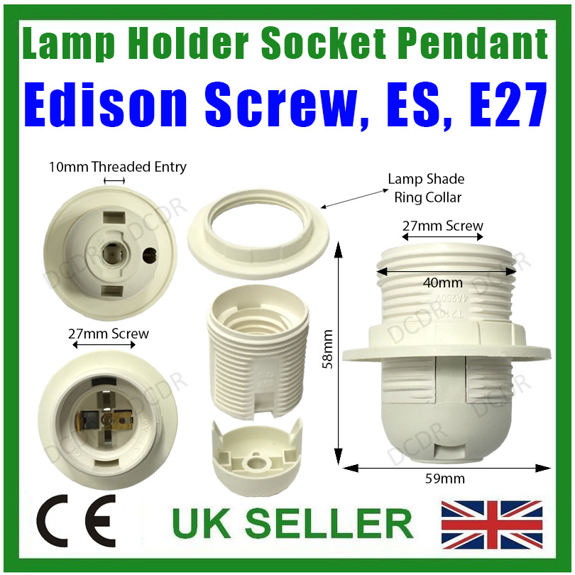 Edison Screw ES E27 Light Bulb Lamp Holder Pendant Socket & Lampshade Collar M10 eBay