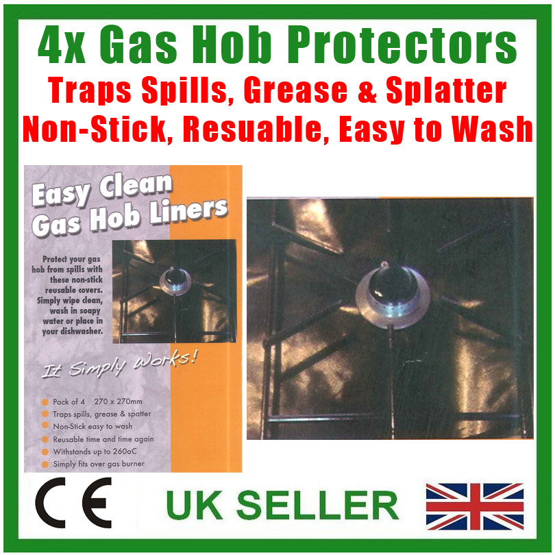 4x Gas Hob Covers Liners Easy Clean Reusable Non Stick Silicone