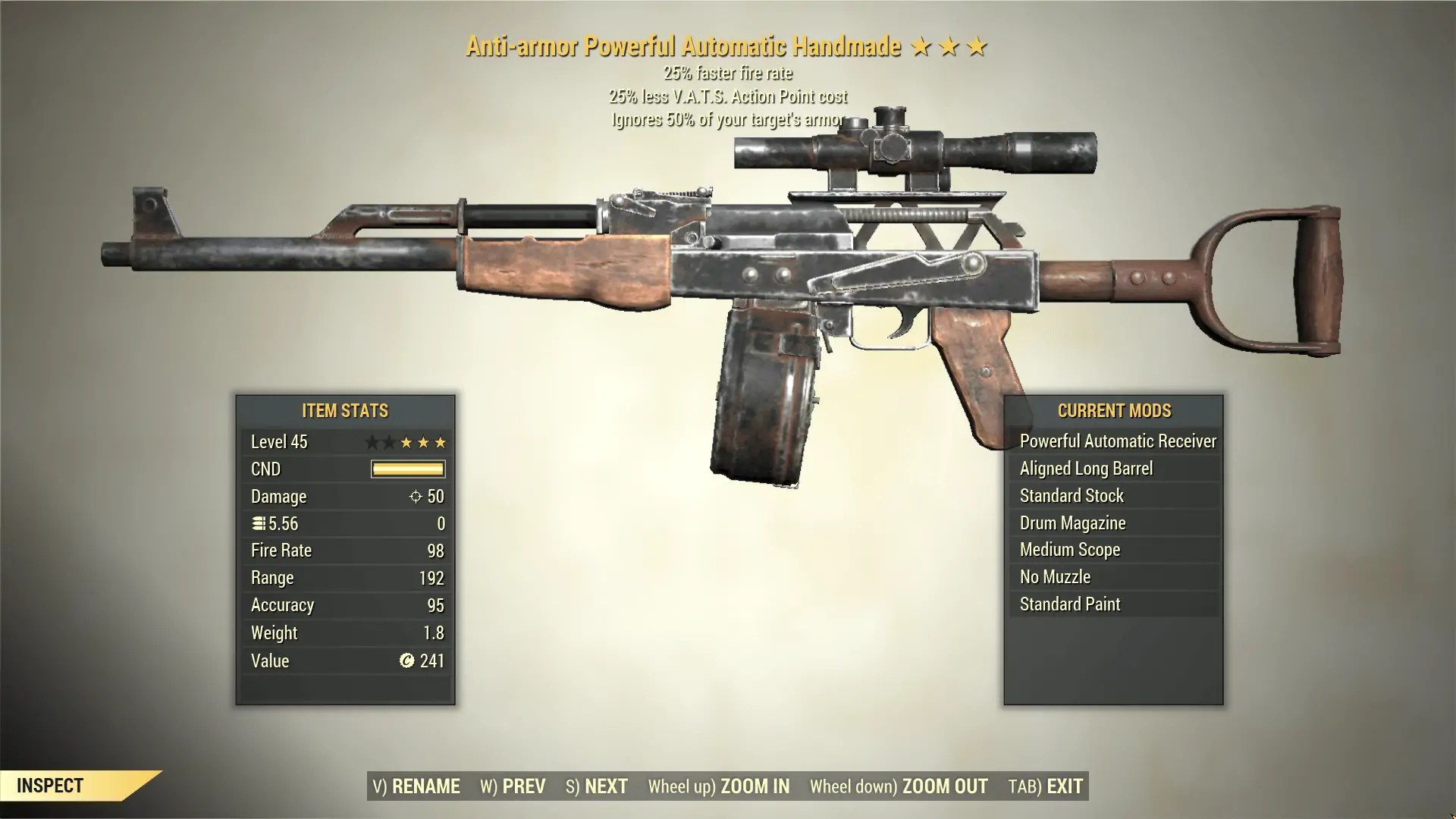 3* AntiArmor HANDMADE RIFLE 25 Faster Fire Rate [25 VATS Cost
