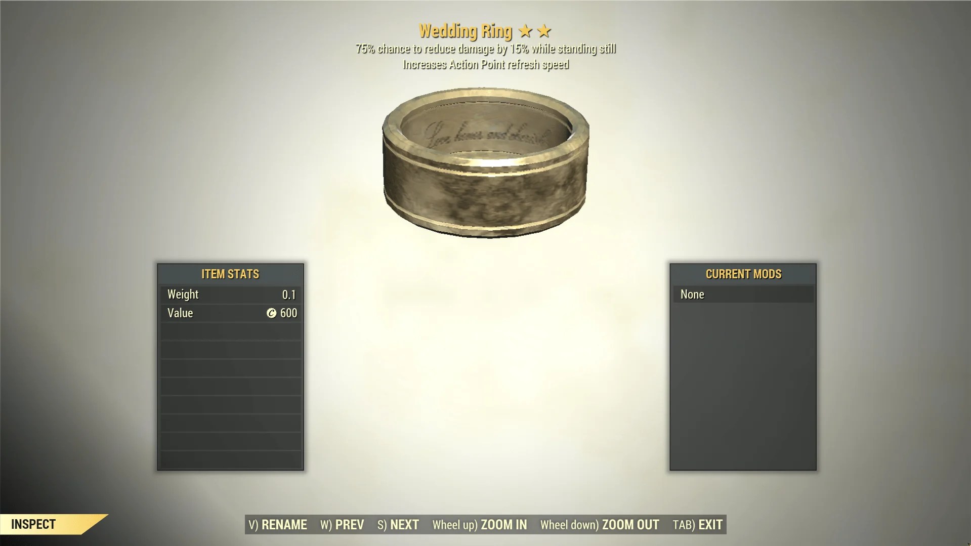 2* Sentinel + AP Refresh Wedding Ring Fallout 76 (PC)