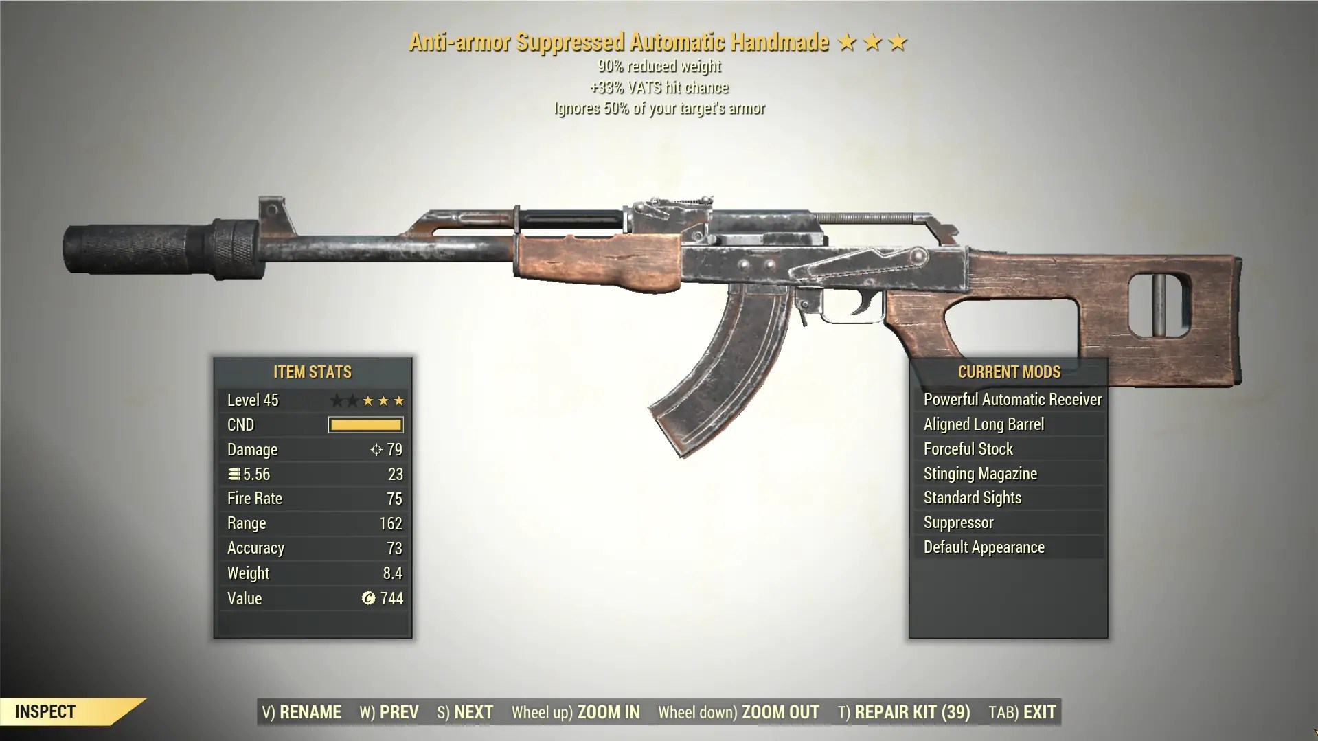 3* AntiArmor HANDMADE RIFLE 33 Hitman [90 Reduced Weight] Fallout 76