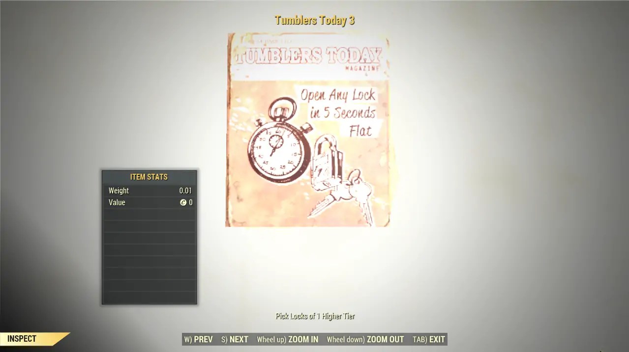 Tumbler Today 3 Magazine x 100 [Pick Locks of 1 Higher Tier] Fallout