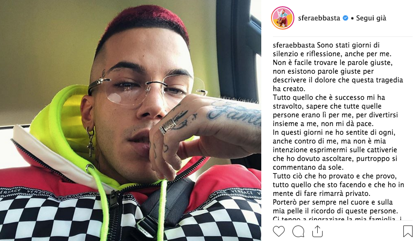 Sfera Ebbasta torna a parlare dopo i fatti di Corinaldo Focus Junior