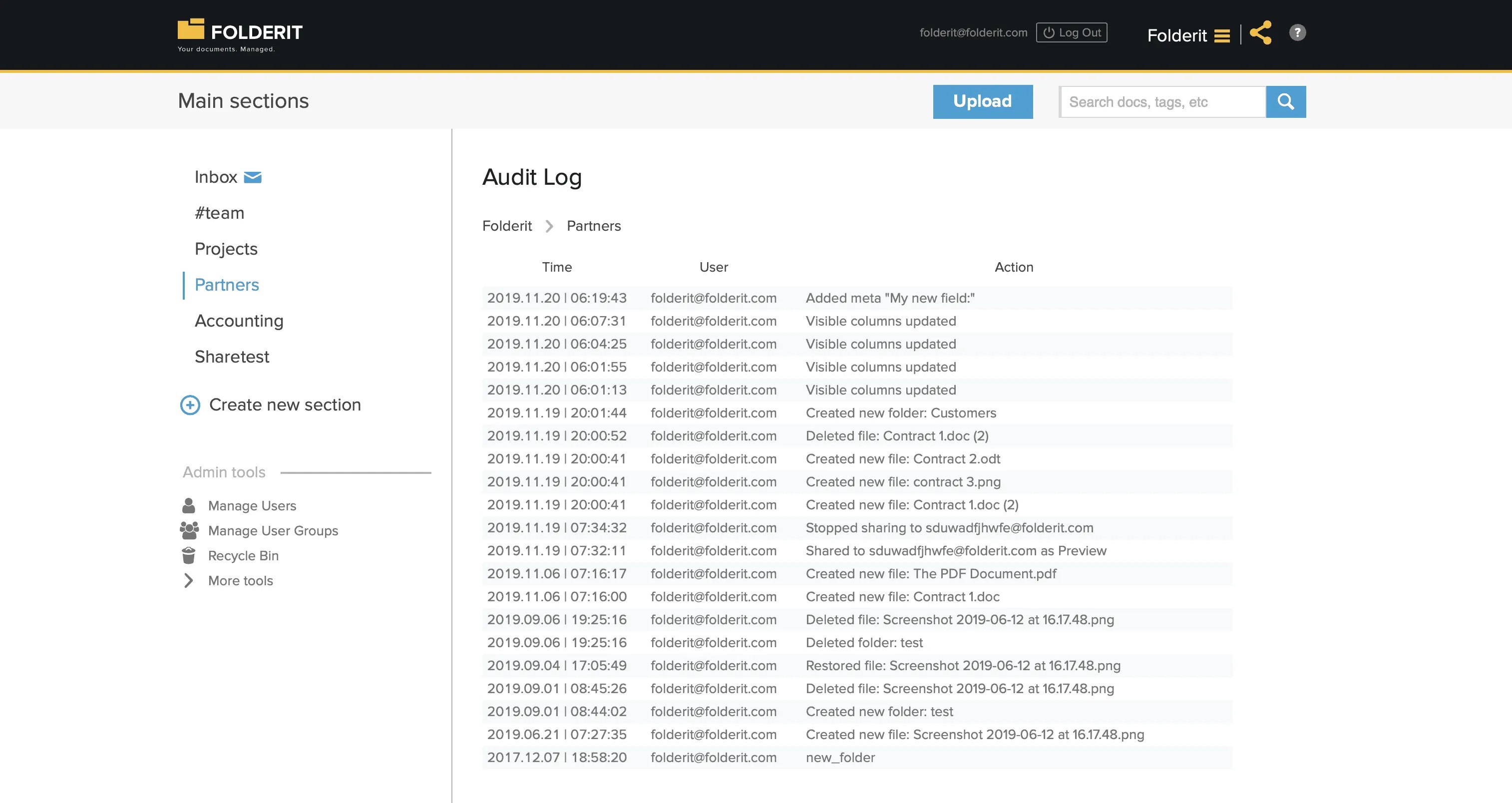 Audit Log on Folder Level Document Management System Folderit