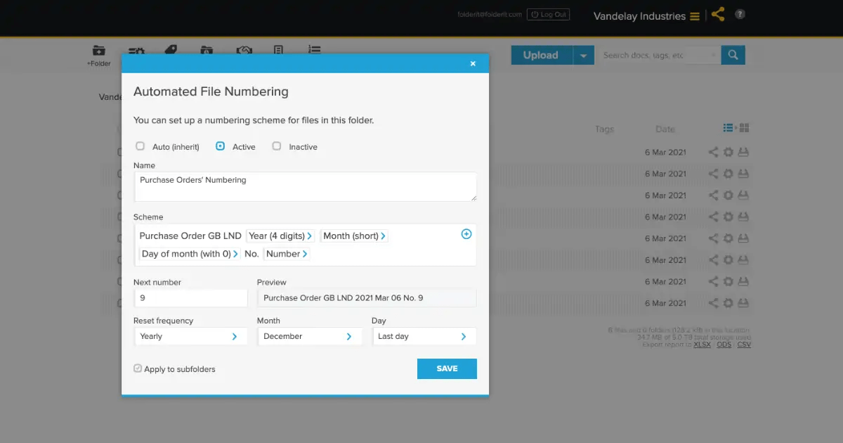 Document numbering system for document control Folderit DMS