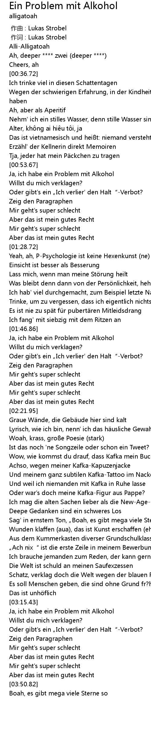 Ein Problem Mit Alkohol Lyrics - Follow Lyrics 2440_x_500_jpg