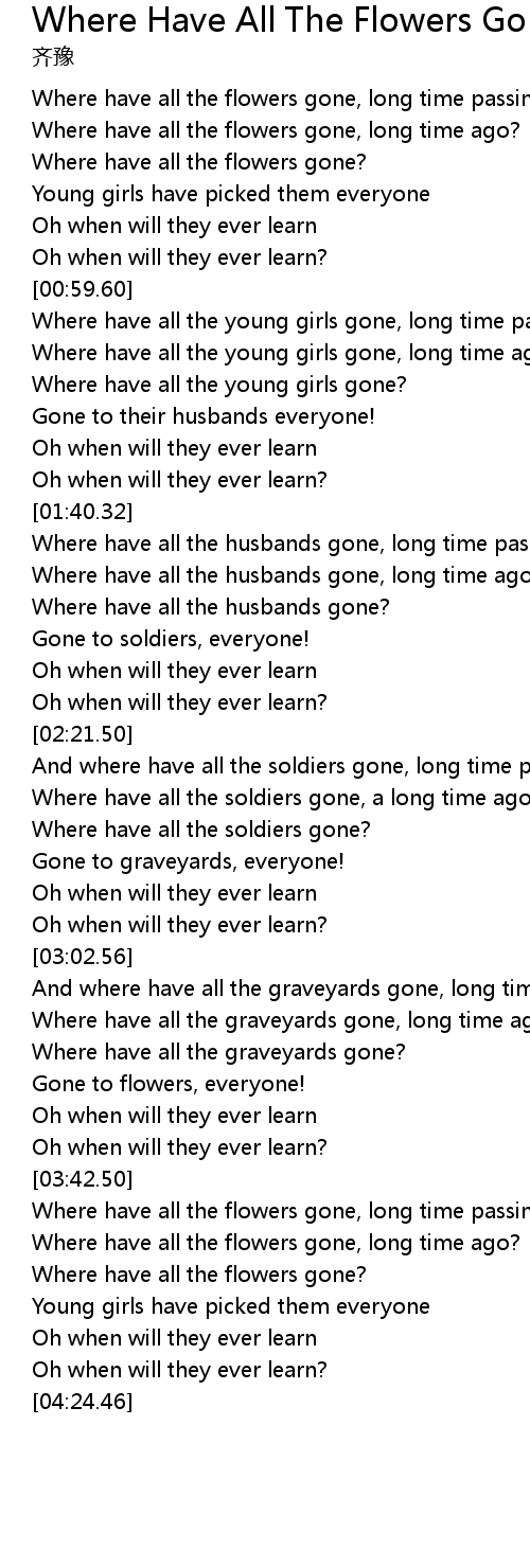 Where Have All The Flowers Gone Lyrics Follow Lyrics