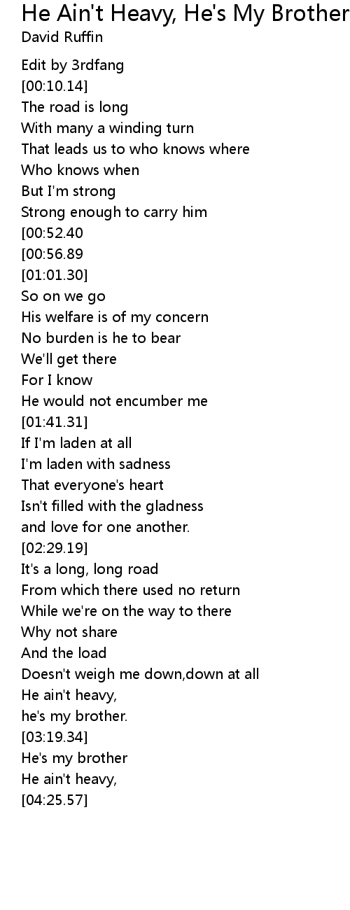 He Ain't Heavy, He's My Brother Lyrics Follow Lyrics