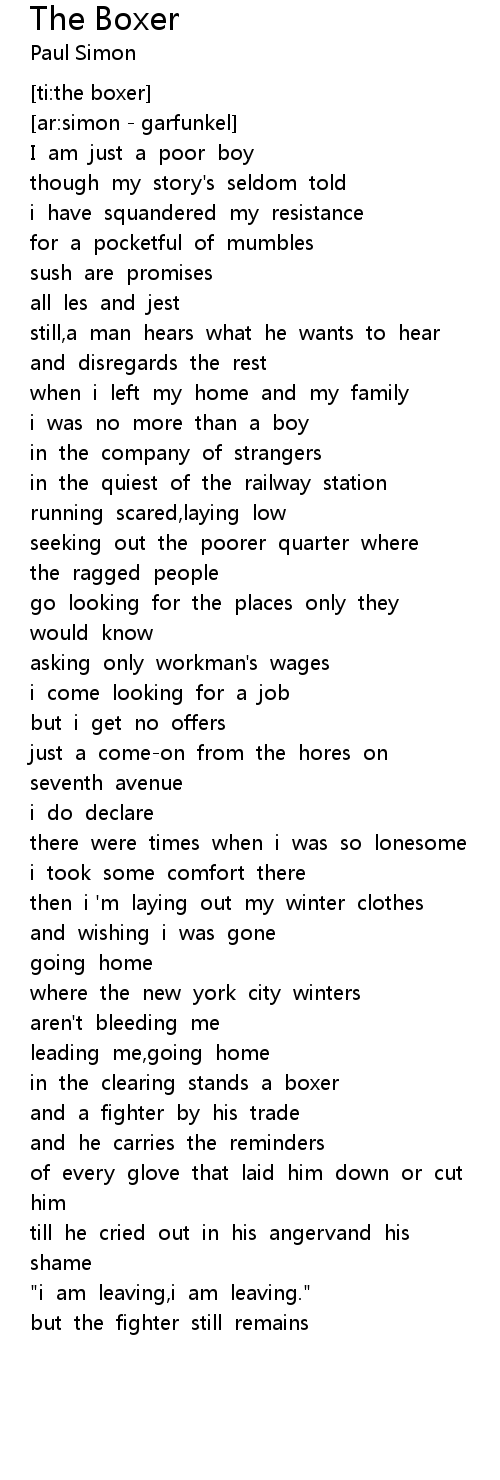 The Boxer Lyrics Follow Lyrics