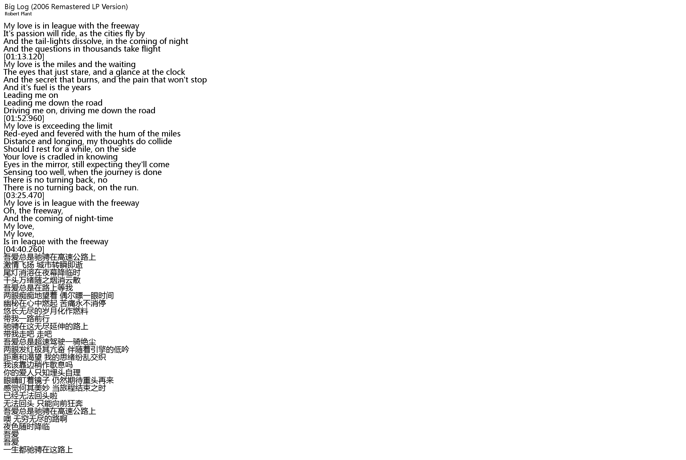 Big Log (2006 Remastered LP Version) Lyrics Follow Lyrics