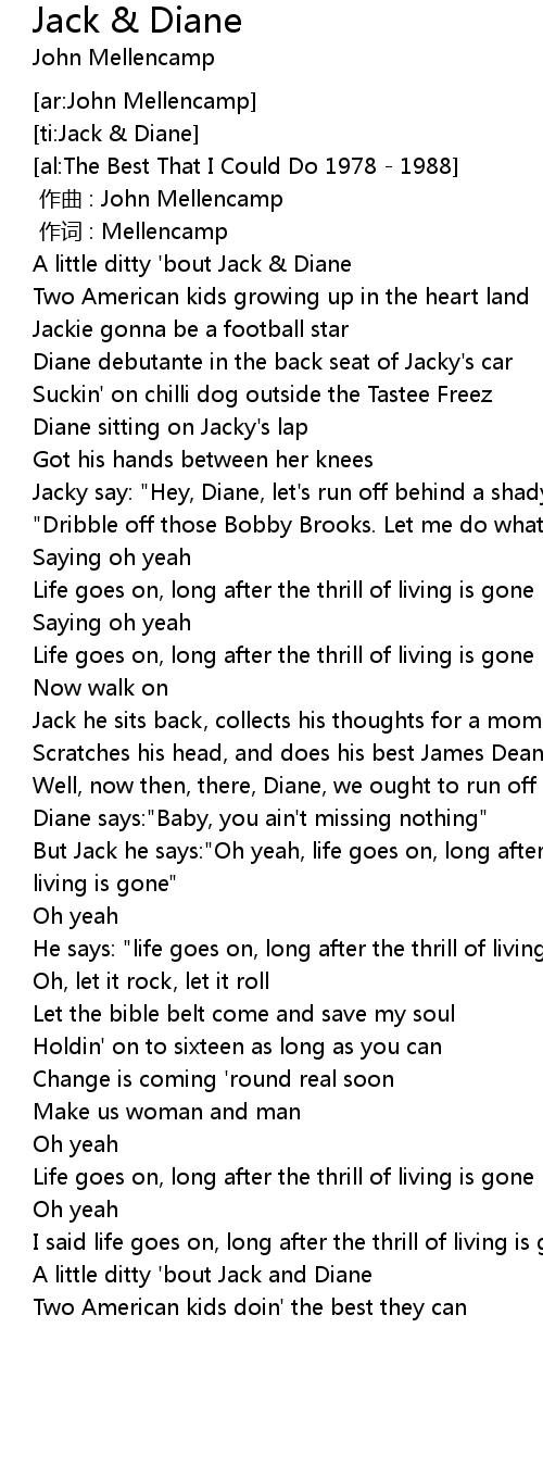 Jack And Diane Lyrics Youtube LYRICUT
