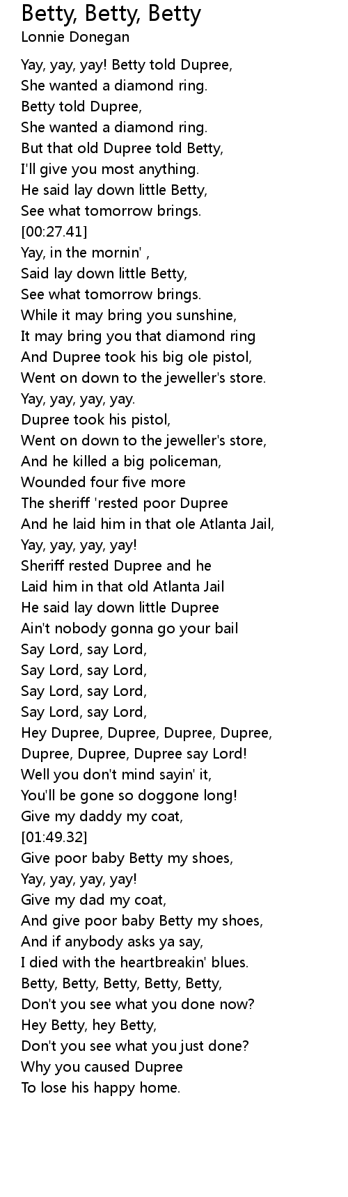 Betty Betty Betty Lyrics Follow Lyrics