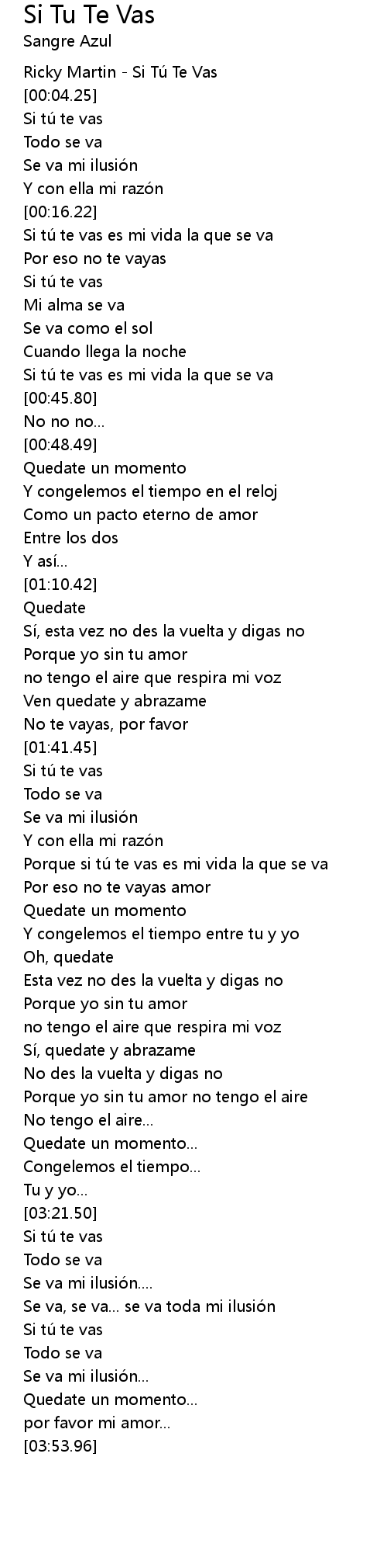 Si Tu Te Vas Lyrics Follow Lyrics
