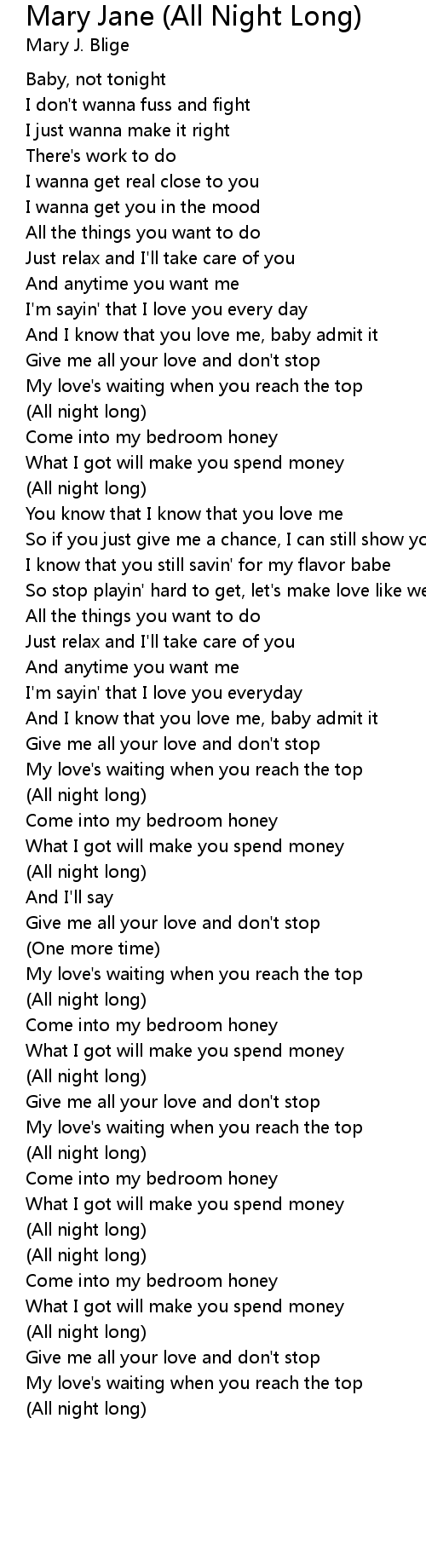 Mary Jane (All Night Long) Lyrics Follow Lyrics