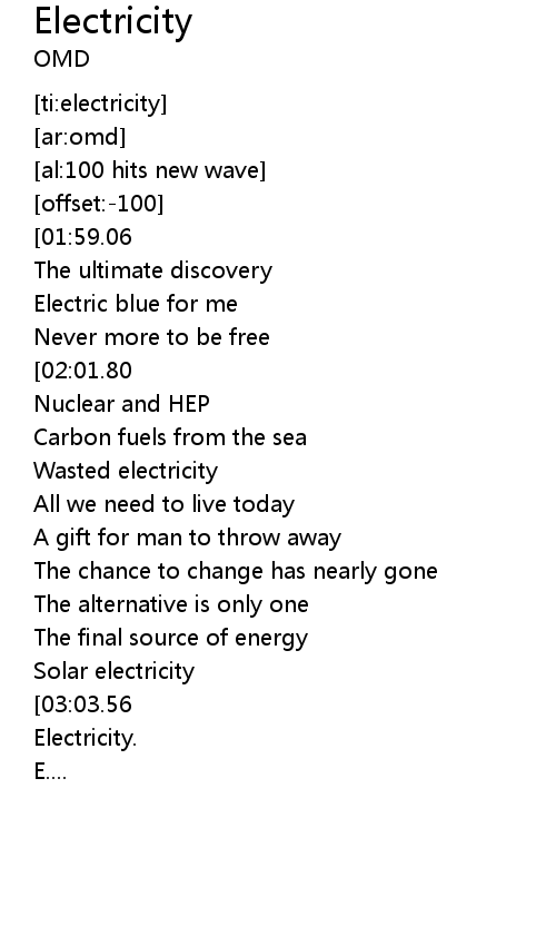 Electricity Lyrics Follow Lyrics