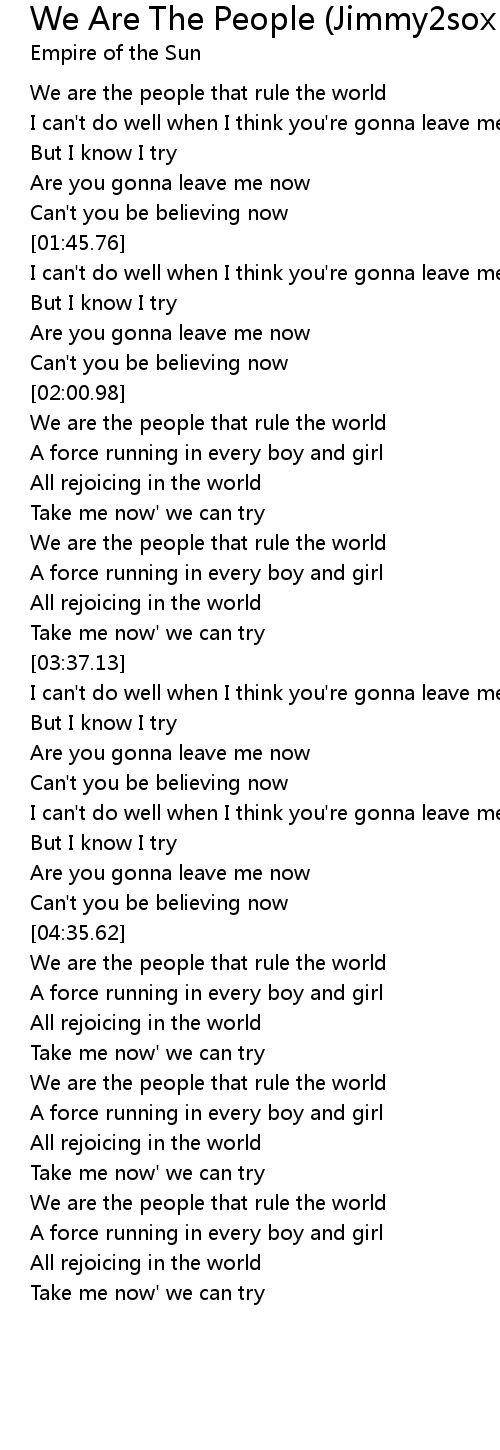 We Are The People (Jimmy2sox Remix) Lyrics Follow Lyrics
