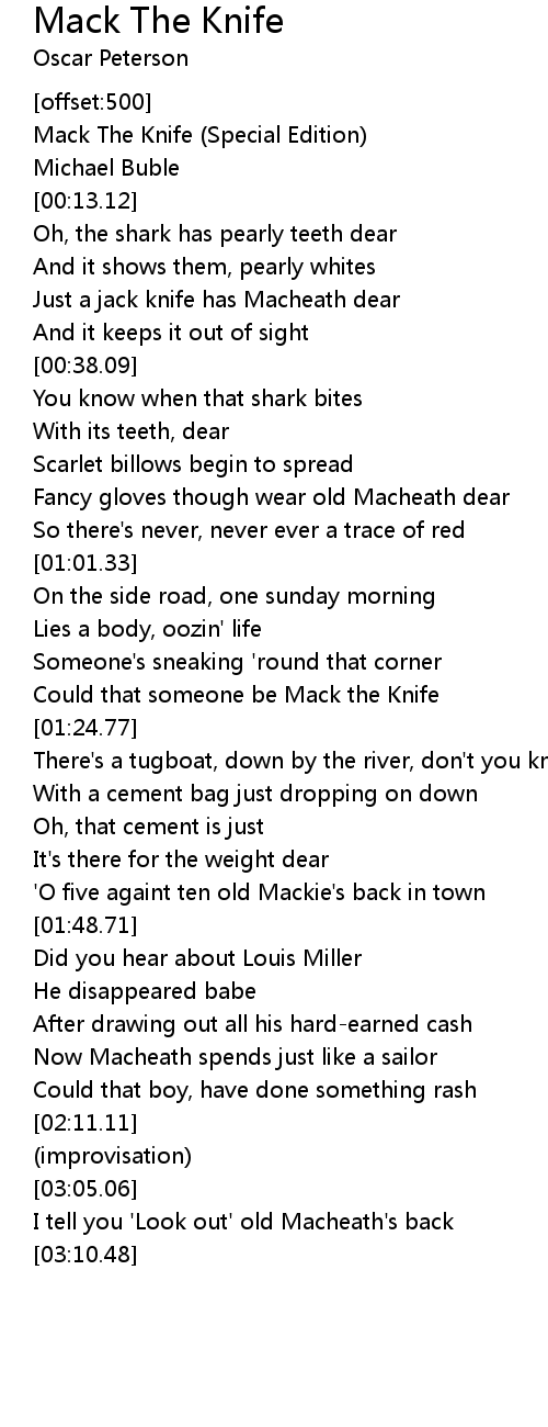 Mack The Knife Lyrics Follow Lyrics