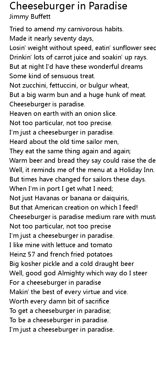 Cheeseburger in Paradise Lyrics Follow Lyrics