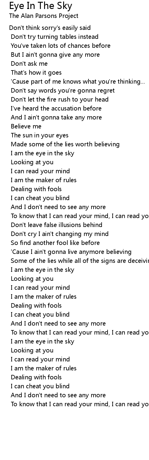 Eye In The Sky Lyrics Follow Lyrics