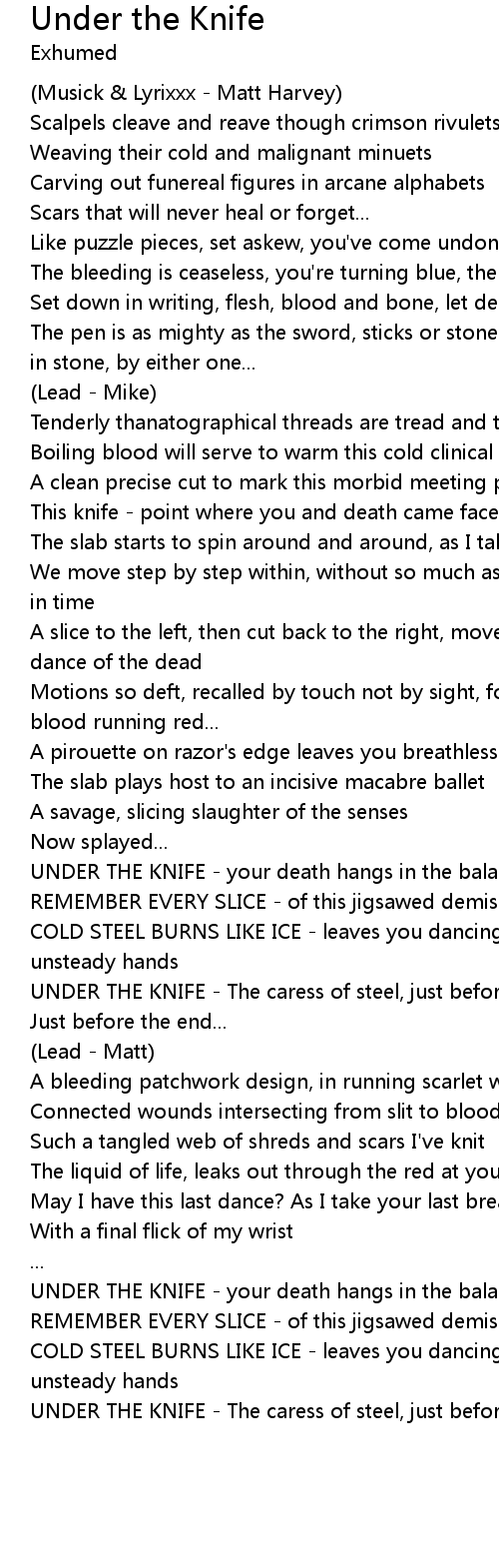 Under the Knife Lyrics Follow Lyrics