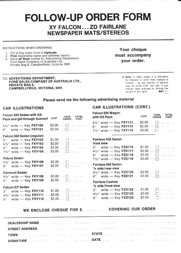 1970 NEW FALCON DEALER PACK