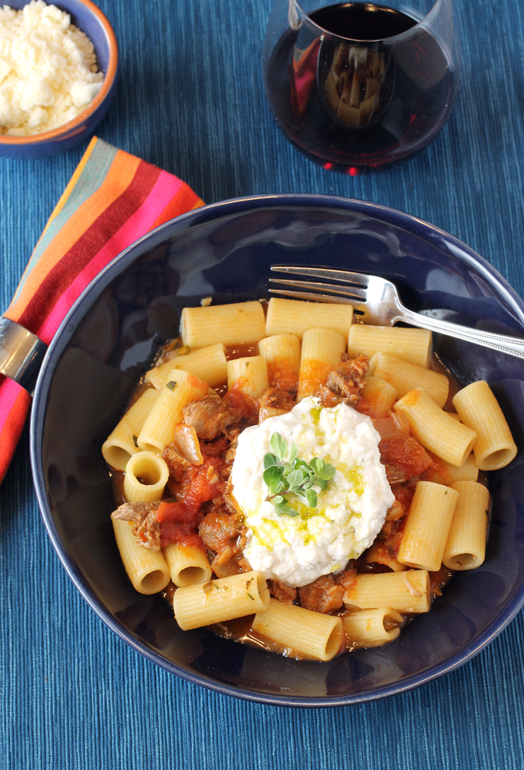SlowBraised Lamb Ragu with Rigatoni and Whipped Ricotta Food Gal