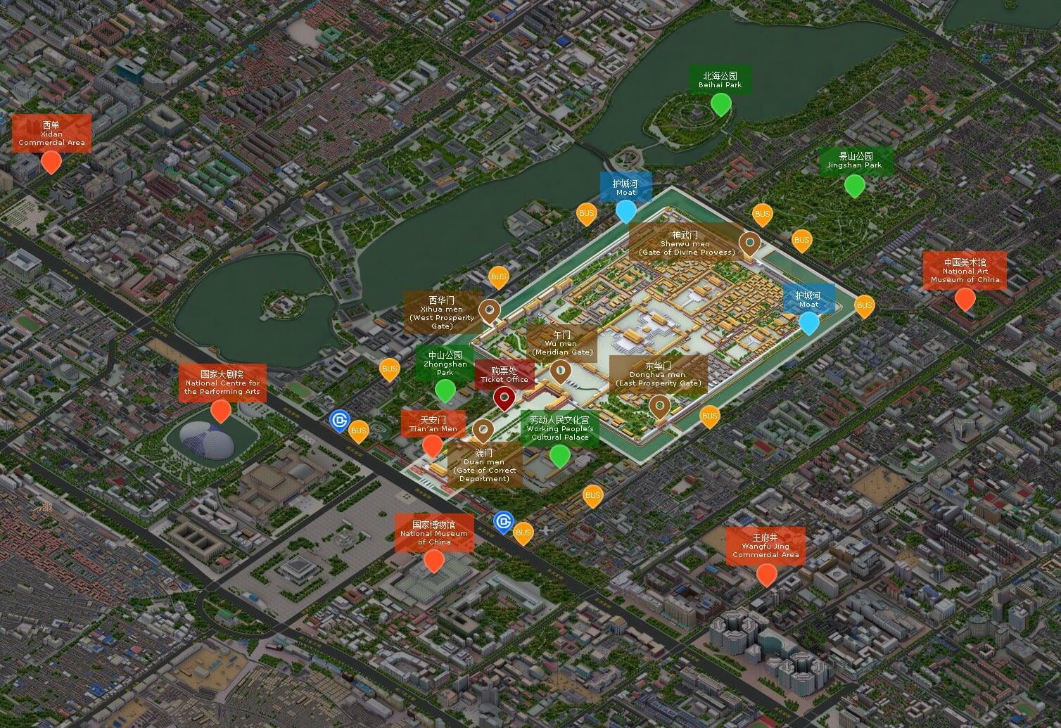 Forbidden CIty LocationsForbidden City located in the center of Beijing