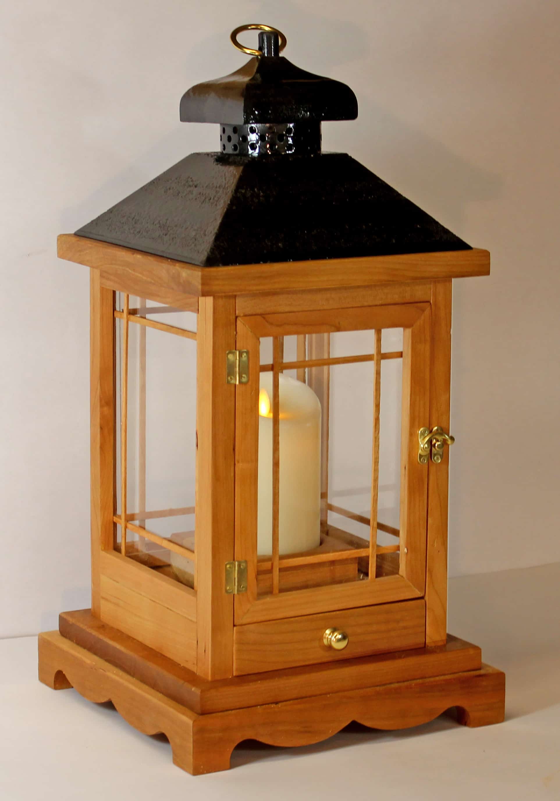 A woodworking plan for building a wood lantern for flameless candles