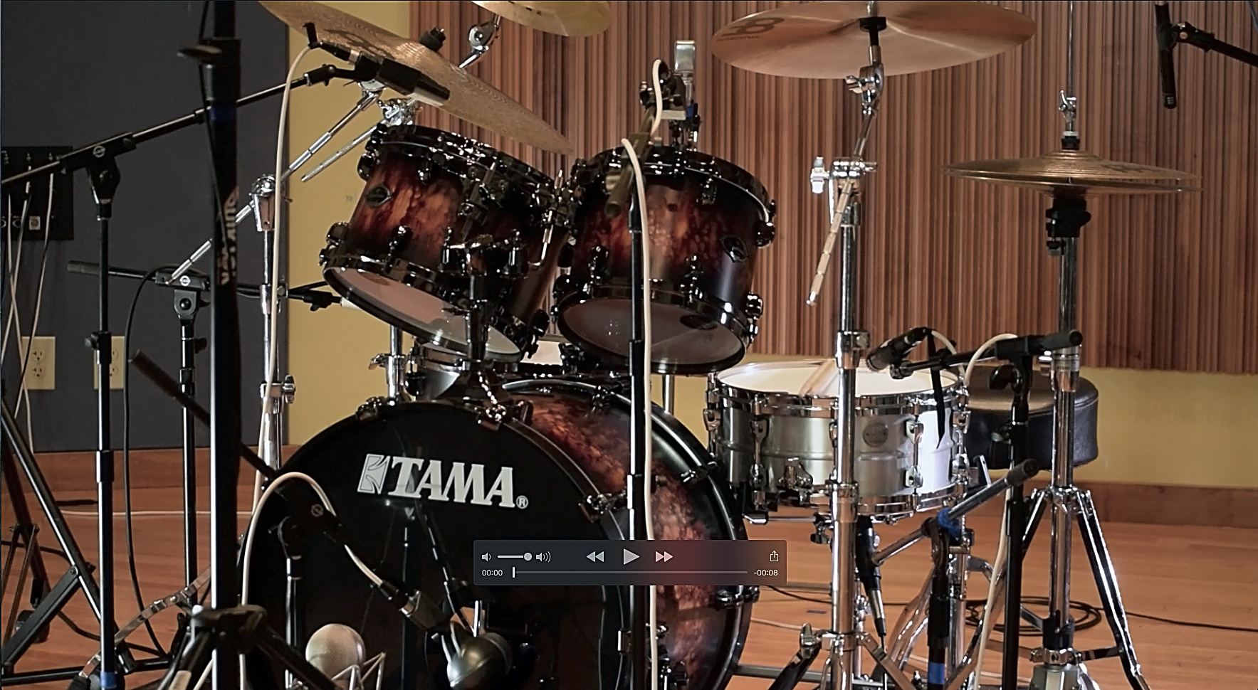 Rodney Holmes visits for Tama Drum filming Recording
