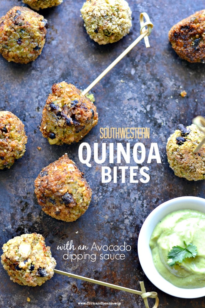Southwestern Quinoa Bites Recipe with Avocado Dipping Sauce Gluten