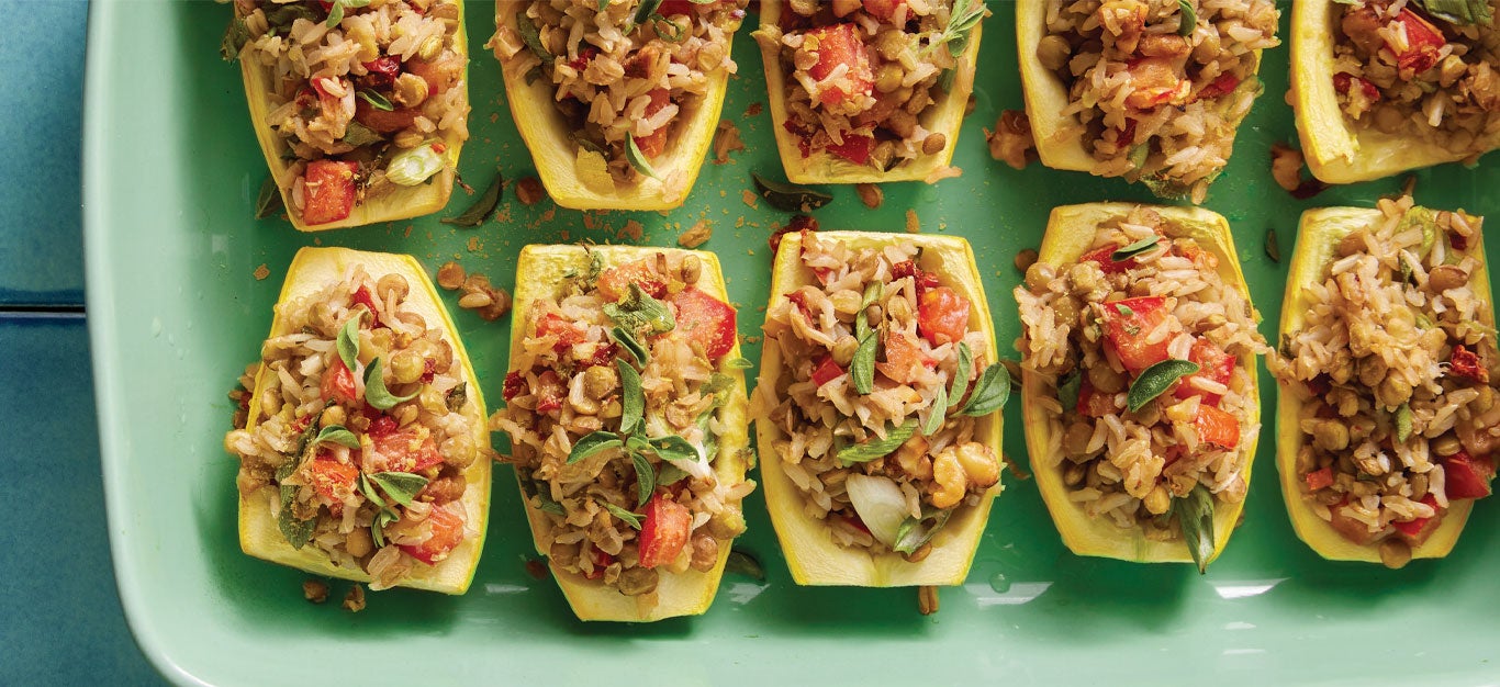 Summer Squash Boats with LentilRice Stuffing Recipe Forks Over Knives