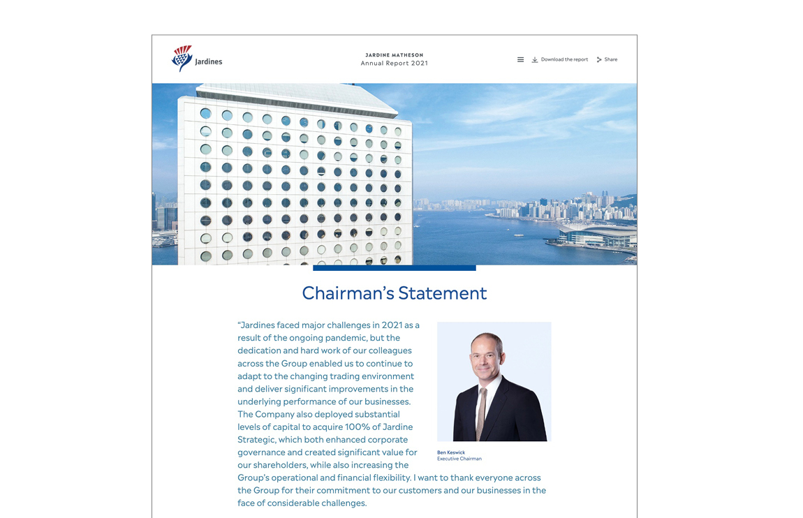 Jardine Matheson » Annual Report 2021, designed by Format Limited