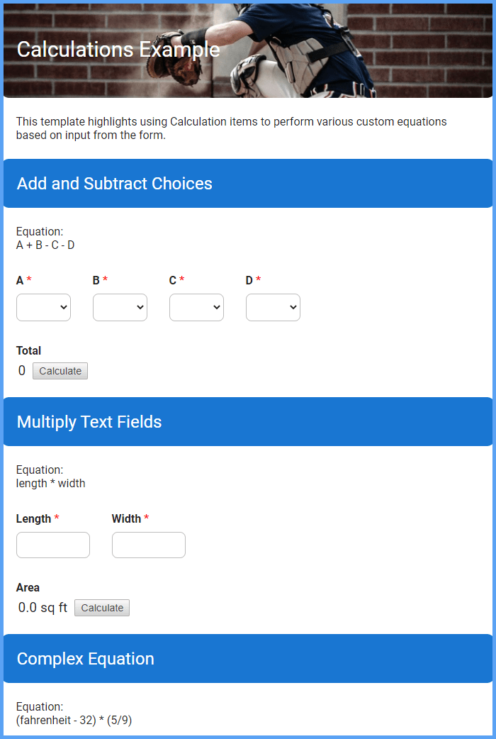 Calculations Example Forms & Templates Formsite