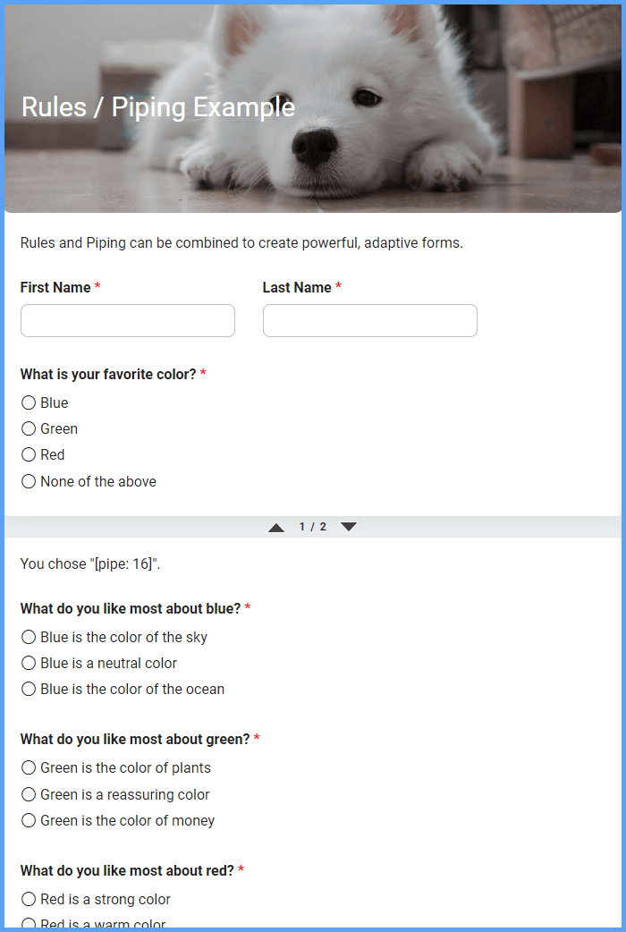 Rules/Piping Example Forms & Templates Formsite