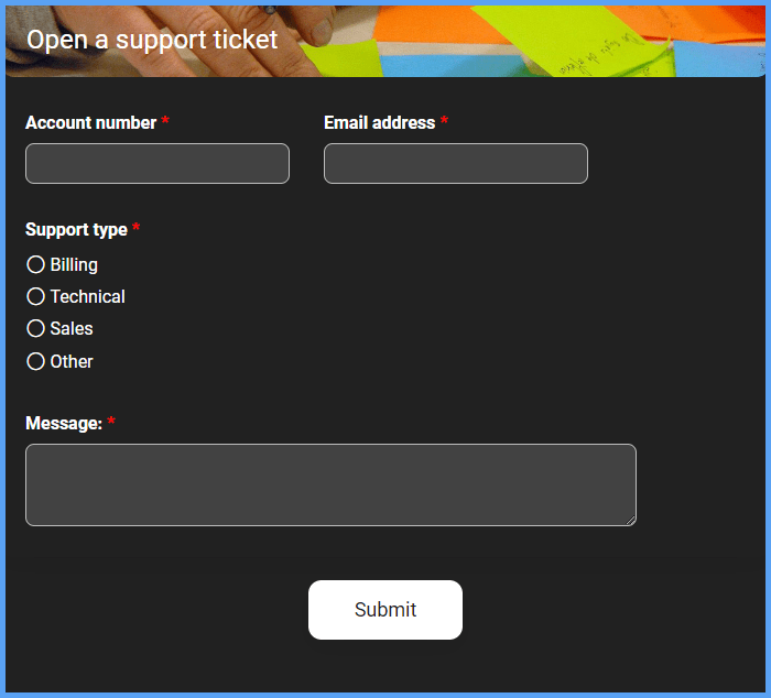 Support Ticket Form Template Formsite
